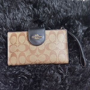 Coach Tan and Black Signature Wristlet